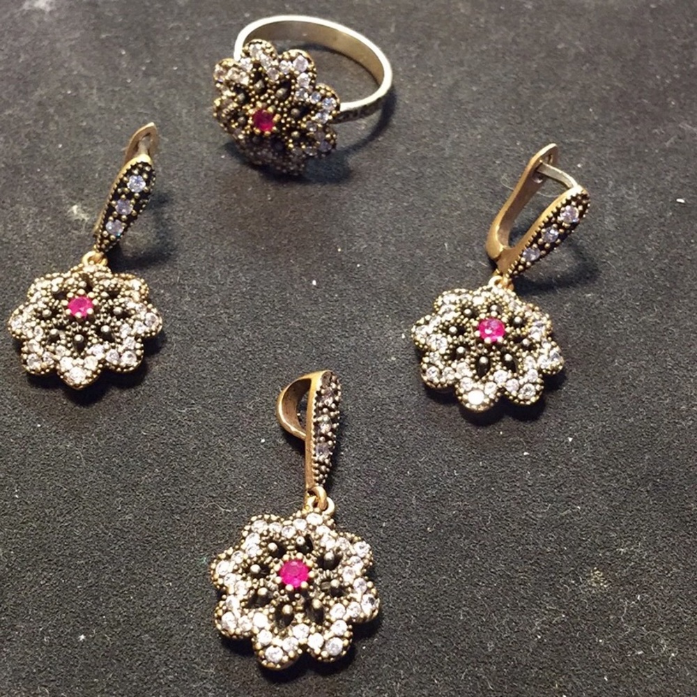 Sterling Silver Ruby & White Topaz Jewelry Set